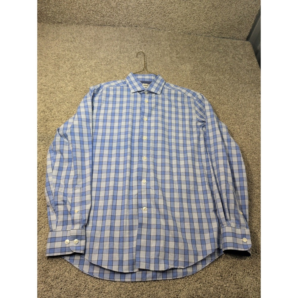 Joseph Abboud Mens Blue White Check Non-Iron Cotton Button Down Shirt Size M